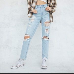 Pacsun Mom Jeans Size 24 Distressed Ripped High Waist Light Wash